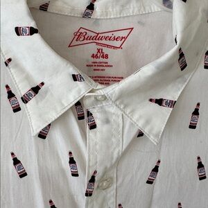 Budweiser Red and White Logo Button Down Short Sleeve Shirt, XL